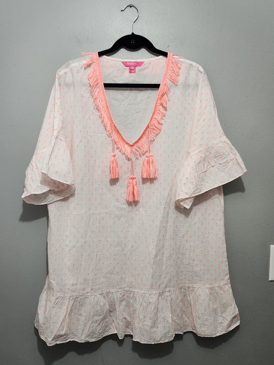 Lilly Pulitzer Other - Lilly Pulitzer Kipper Cover Up White  with Pink Tassel Trim Size L/XL